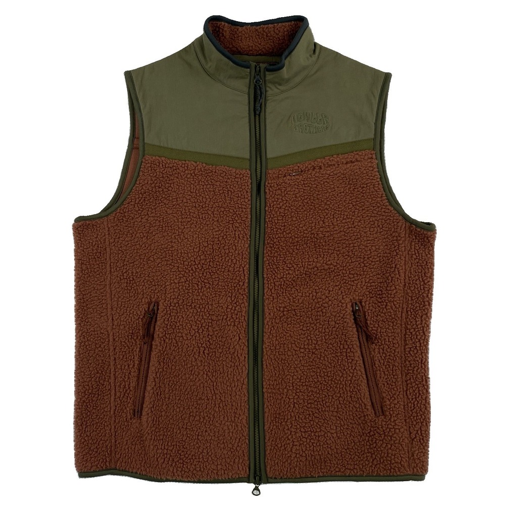 Howler Brothers Crozet Fleece Vest Men's Medium Brown Green Deep Pile